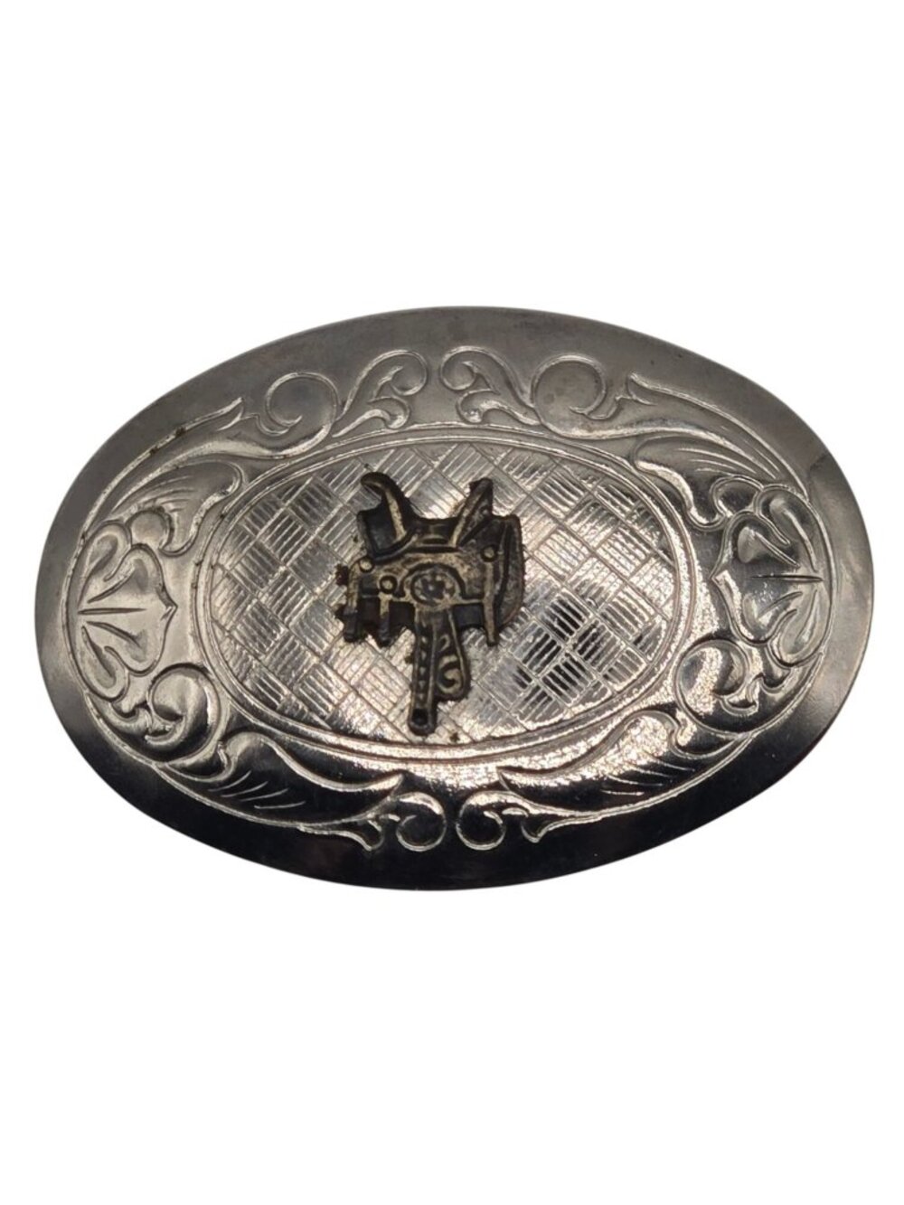 Western Saddle Belt Buckle Vintage Cowboy Country USA Made Horse Rodeo